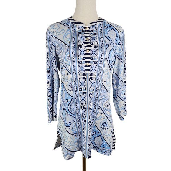 J. McLaughlin Biscayne Band Collar Tunic Size Medium Catalina Cloth Blue - Picture 1 of 9